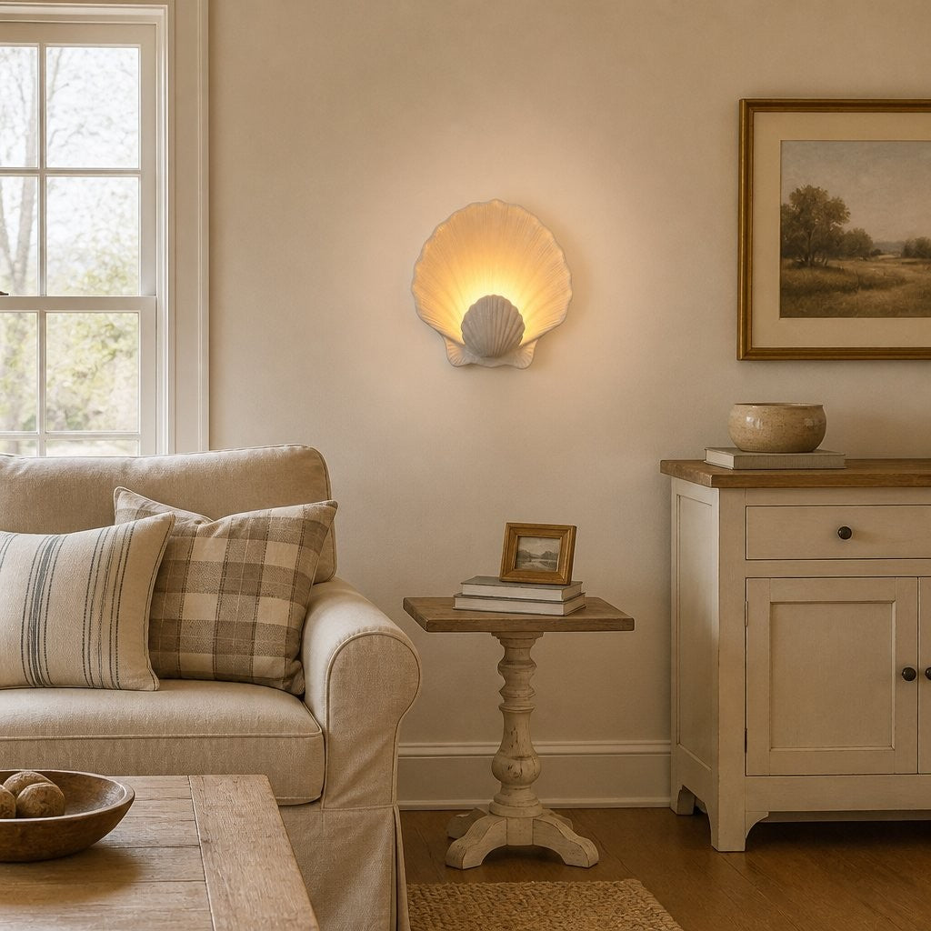Kristian French Vintage Ceramic Cream Shell Wall Sconce