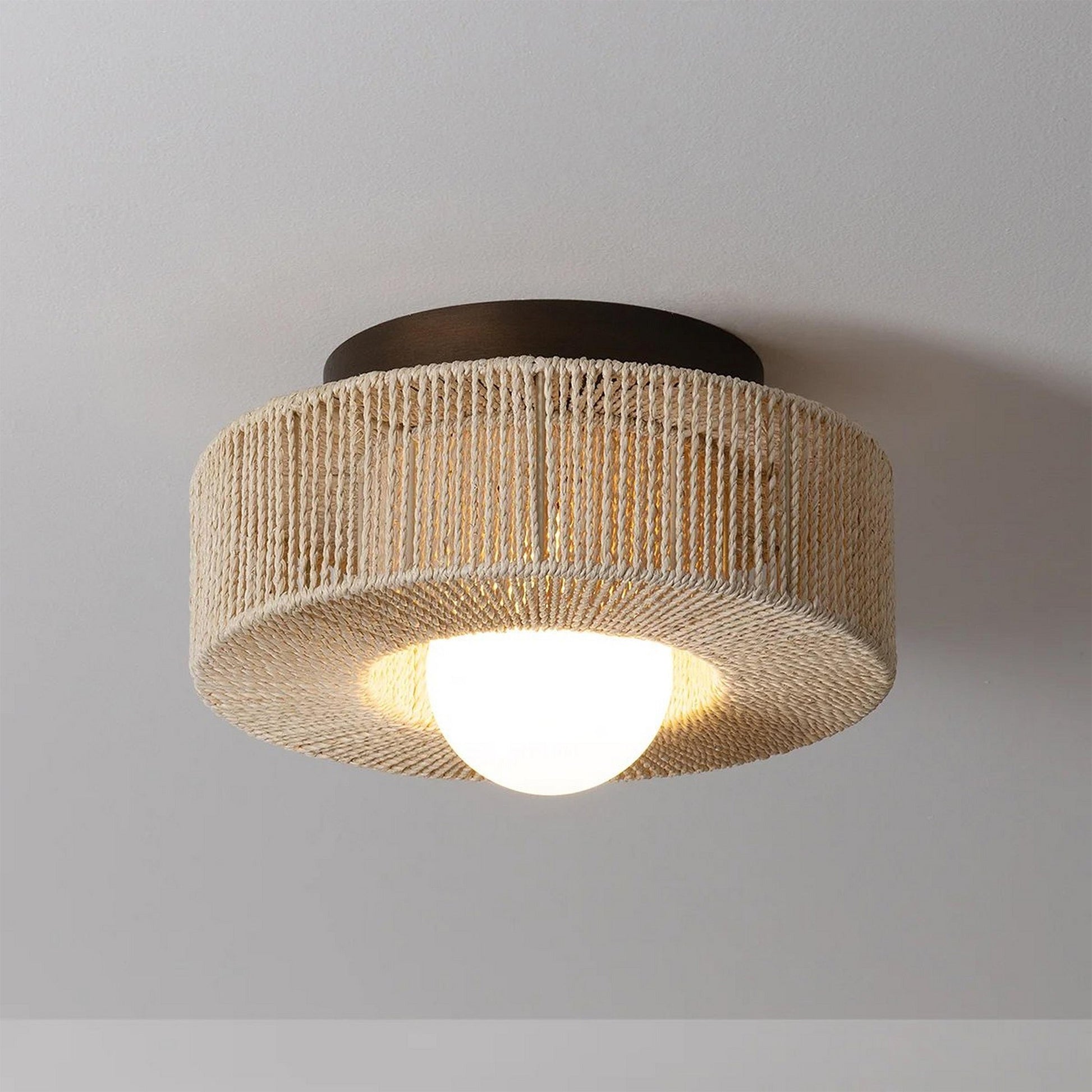 Lavan Rustic Hemp Rope Round Flush Mount Ceiling Light