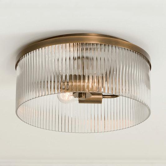 Sylan Farmhouse Round Ribbed Glass Flush Mount Ceiling Light