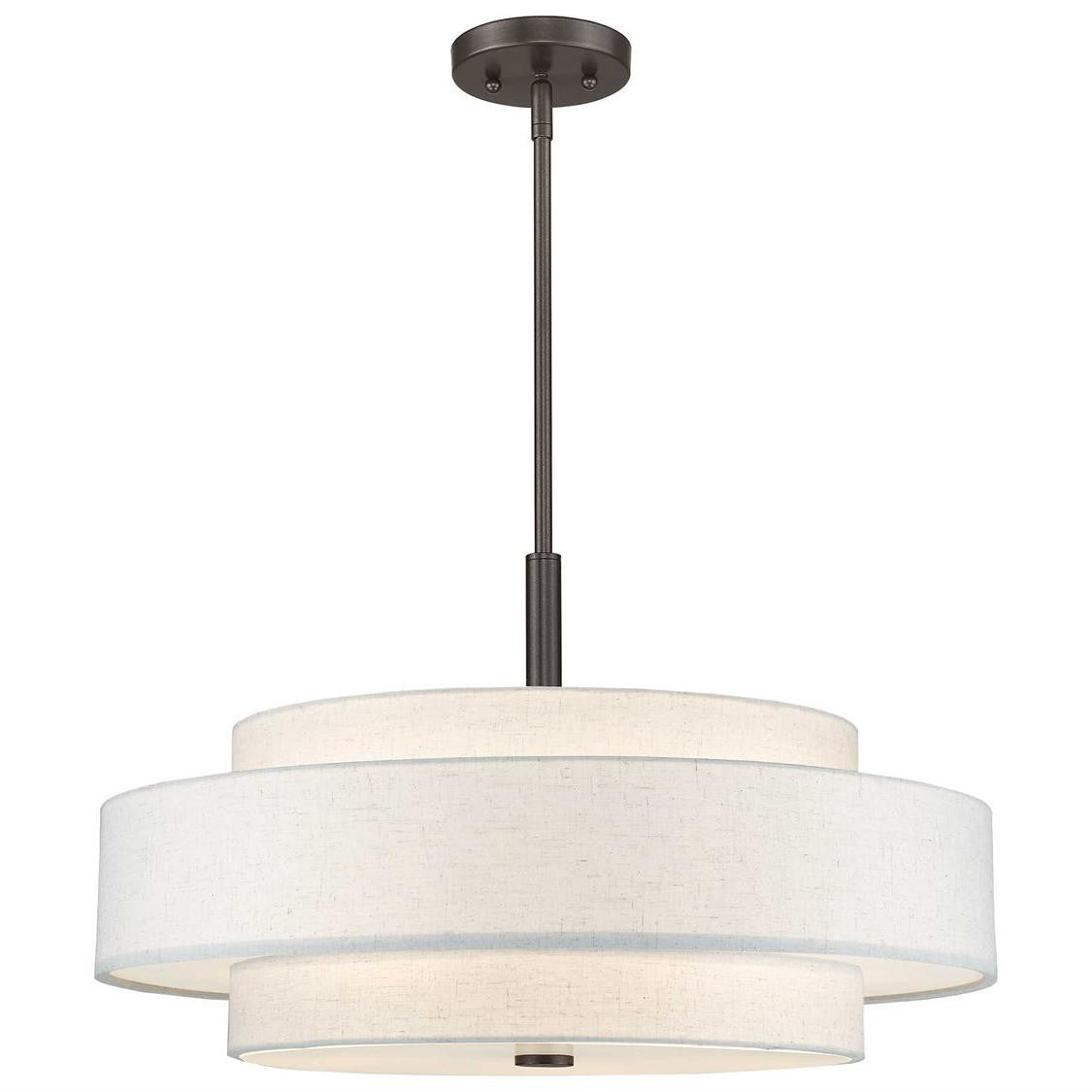 Harlow Linen Blend 5 Light Metal Double Tier Drum Pendant Light