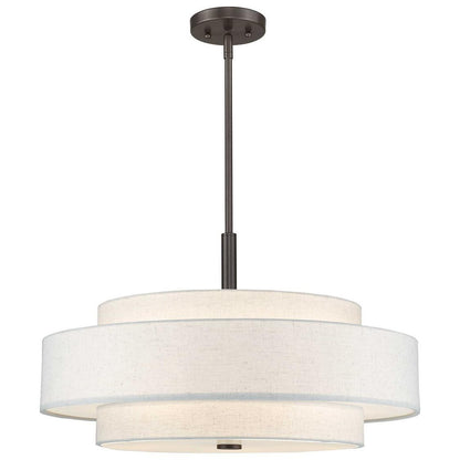 Harlow Linen Blend 5 Light Metal Double Tier Drum Pendant Light