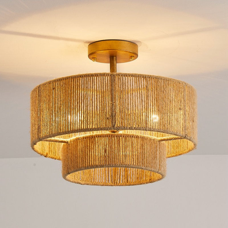 Ivon Handwoven Jute Rope Double Drum Ceiling Light