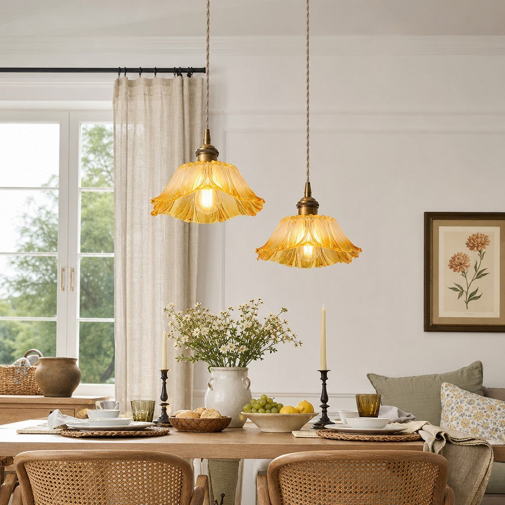 Brion Yellow Glass Flower Single Pendant Light
