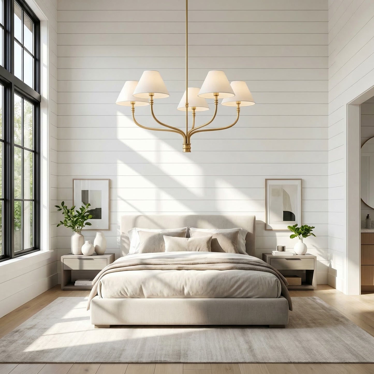 Ashlyn Modern 5/6 Light White Linen Conical Chandelier