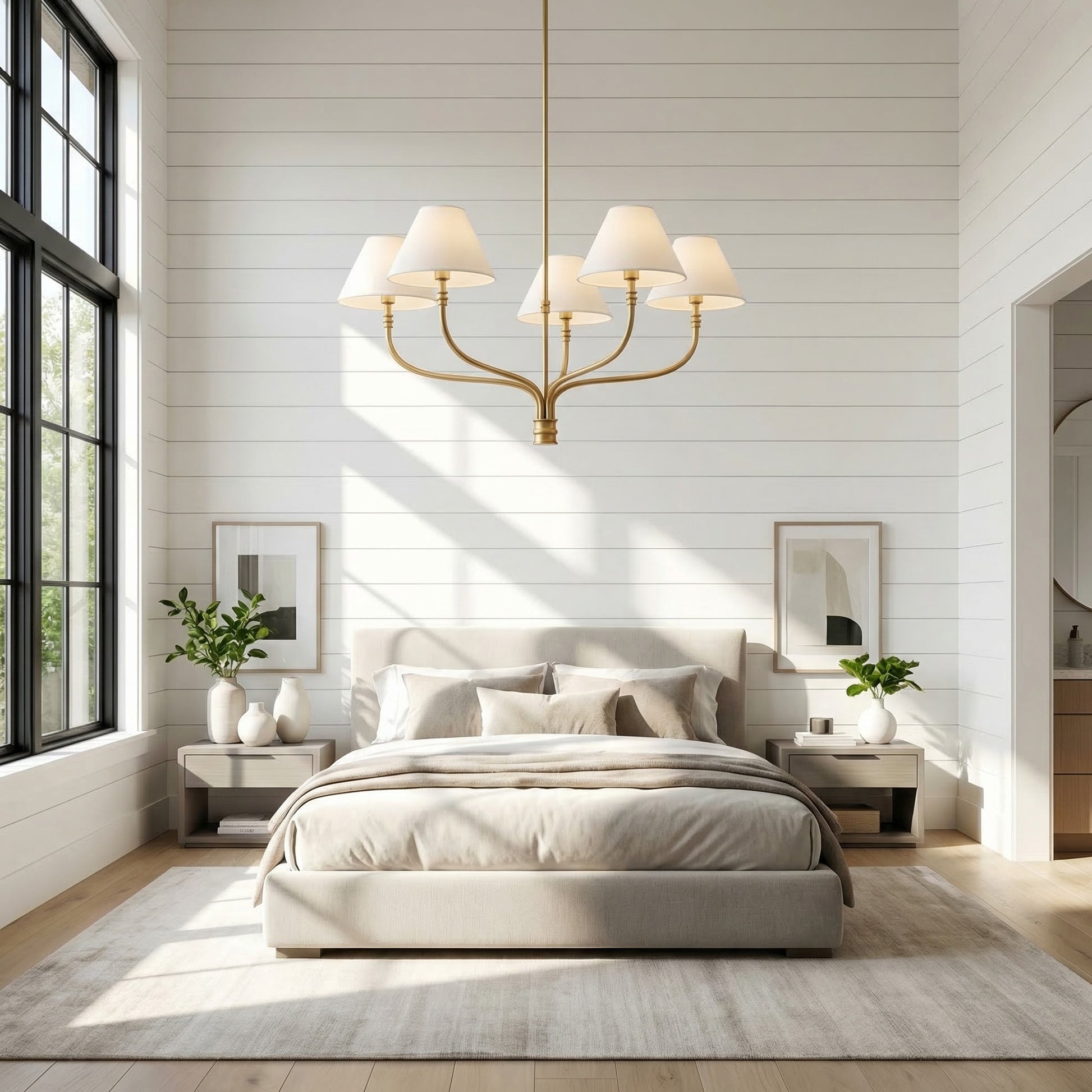 Ashlyn Modern 5/6 Light White Linen Conical Chandelier