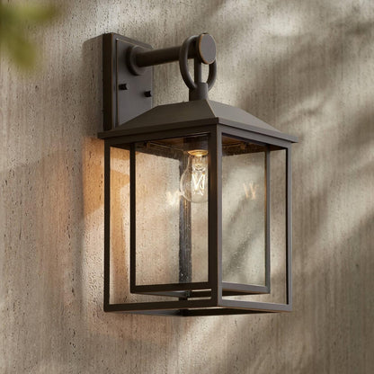 Mythor Bronze Textured Clear Glass Lantern Outdoor Sconce