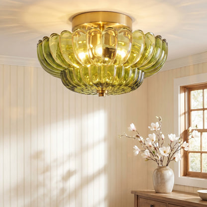 Raveena Vintage Amber Glass Semi Flush Mount Floral Ceiling Light