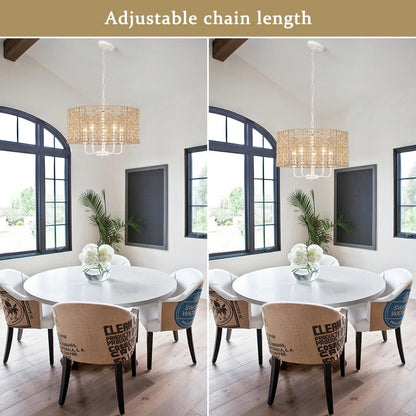 Arlo Bohemian 5 Light Natural Rattan Drum Chandelier