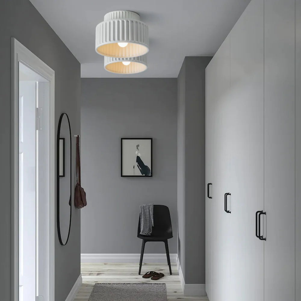 Nicola Vintage Resin Cream Breeze Drum Semi-Flush Mount Ceiling Light
