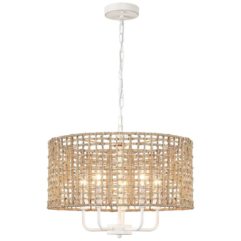 Arlo Bohemian 5 Light Natural Rattan Drum Chandelier