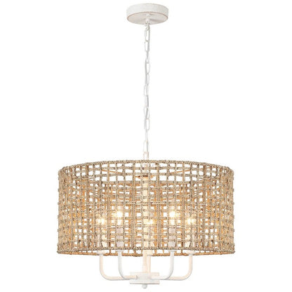 Arlo Bohemian 5 Light Natural Rattan Drum Chandelier