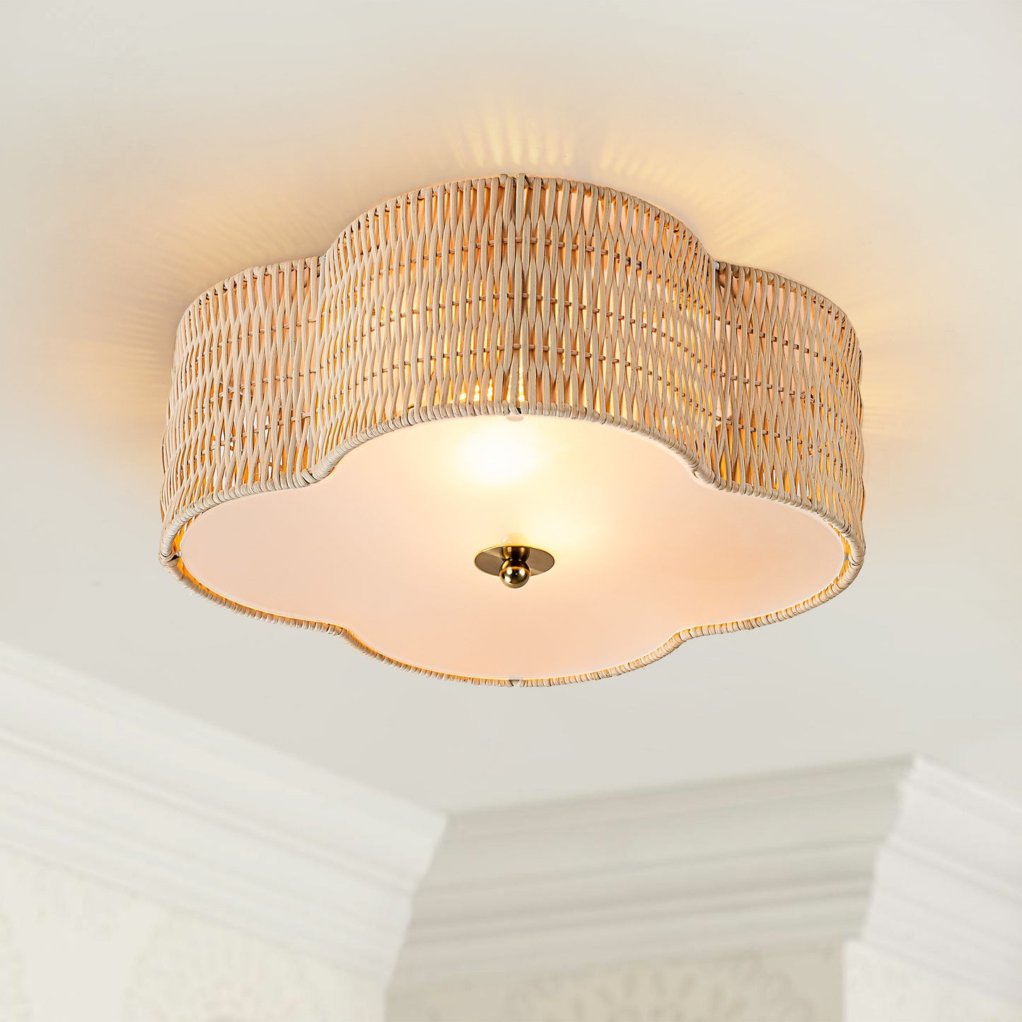 Zardo Coastal Boho Style Rattan Lamp Shade Flush Mount Ceiling Light