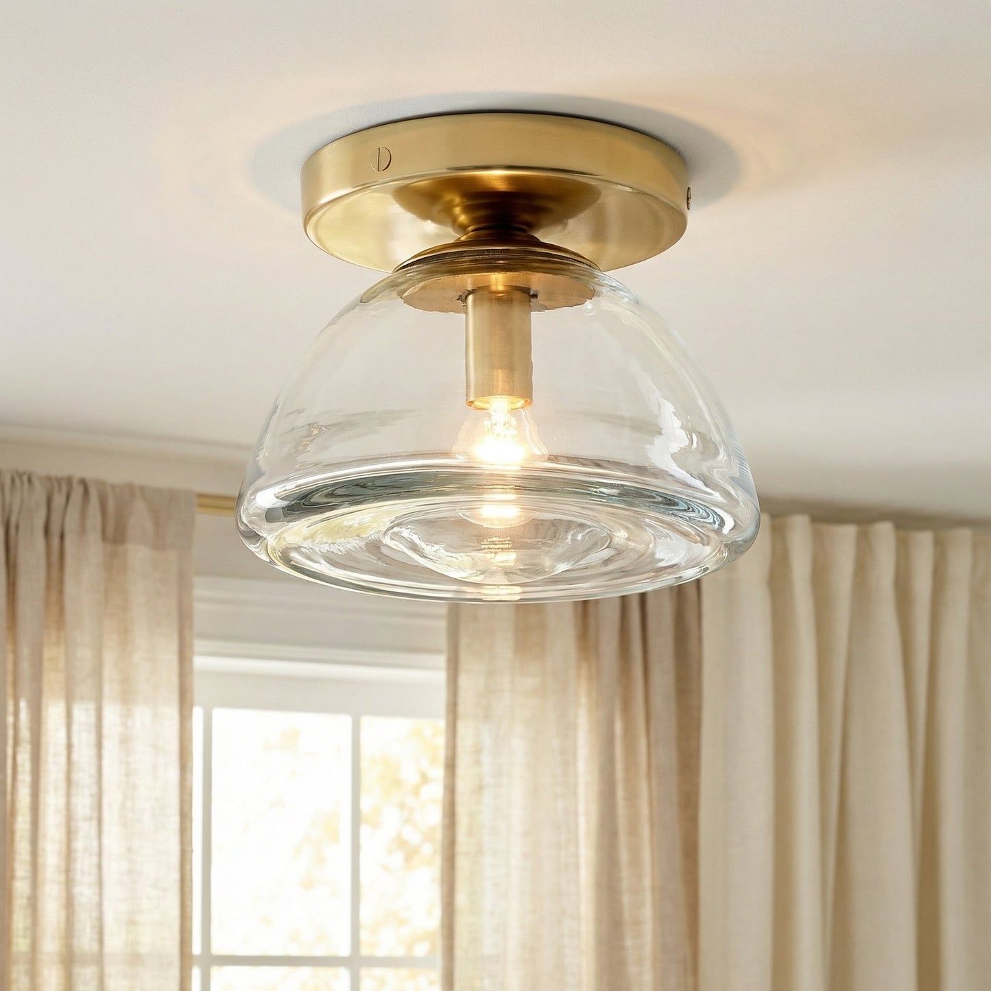 Brenna Modern Brass Cast Glass Dome Flush Mount & Wall Sconce