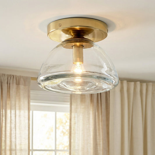 Brenna Modern Brass Cast Glass Dome Flush Mount & Wall Sconce