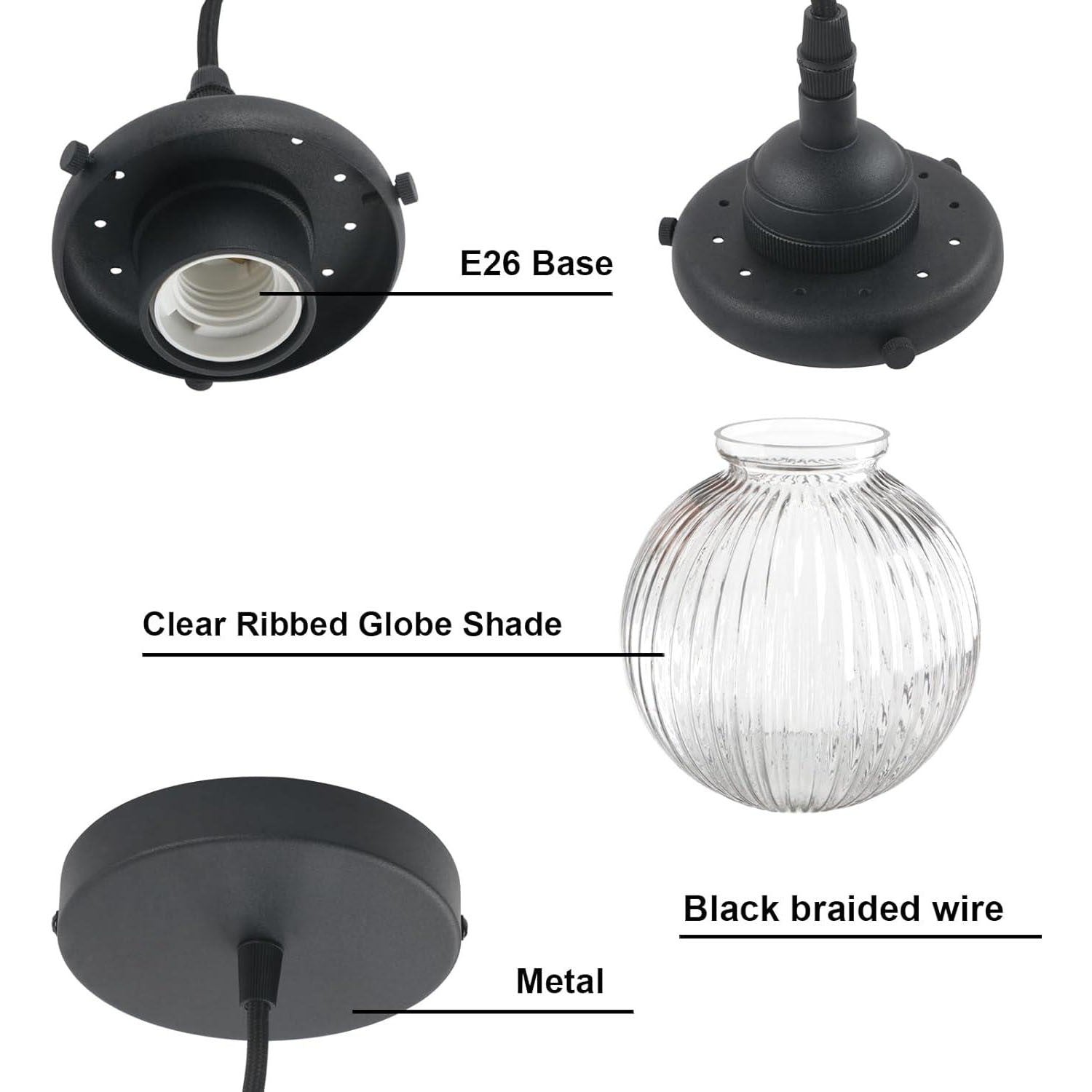 Meliora Rustic Ribbed Glass Globe Pendant Light