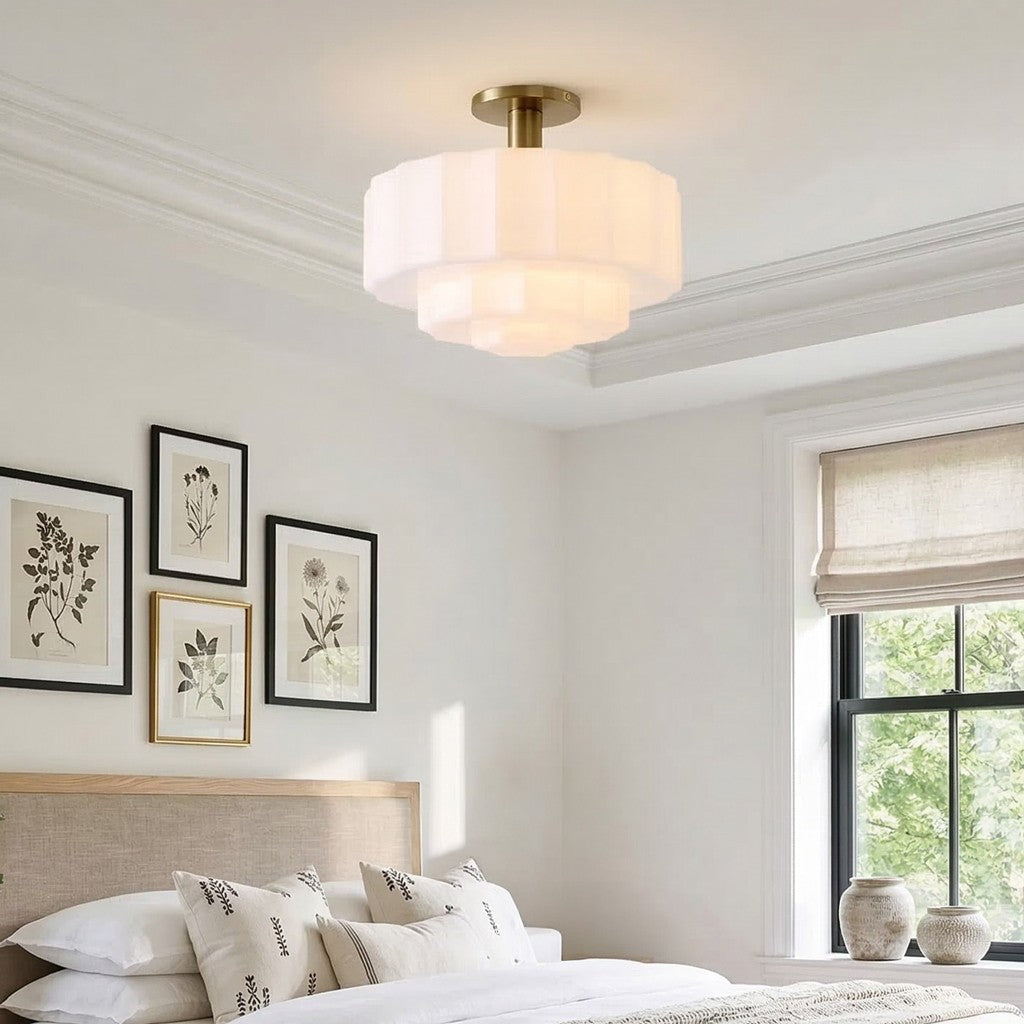 Ellis Retro Milk White Glass Ceiling Light