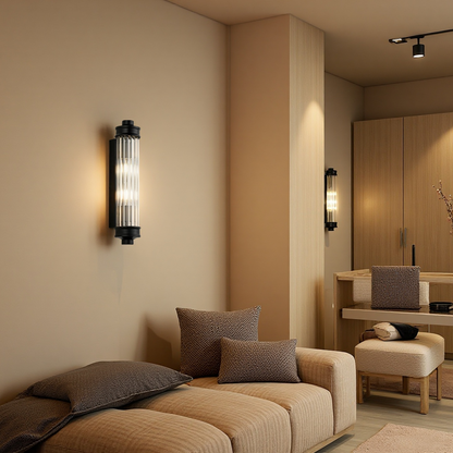 Raelin Retro Cylindrical Ribbed Glass Sconce