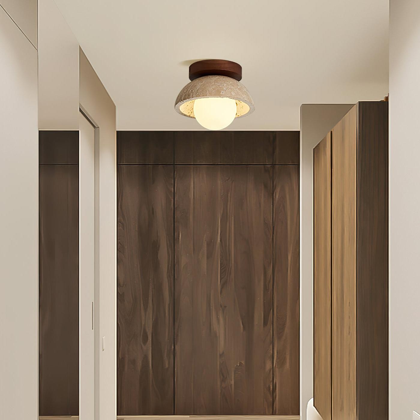 Flynn Wabi-sabi Bowl Shape Travertine Ceiling Light