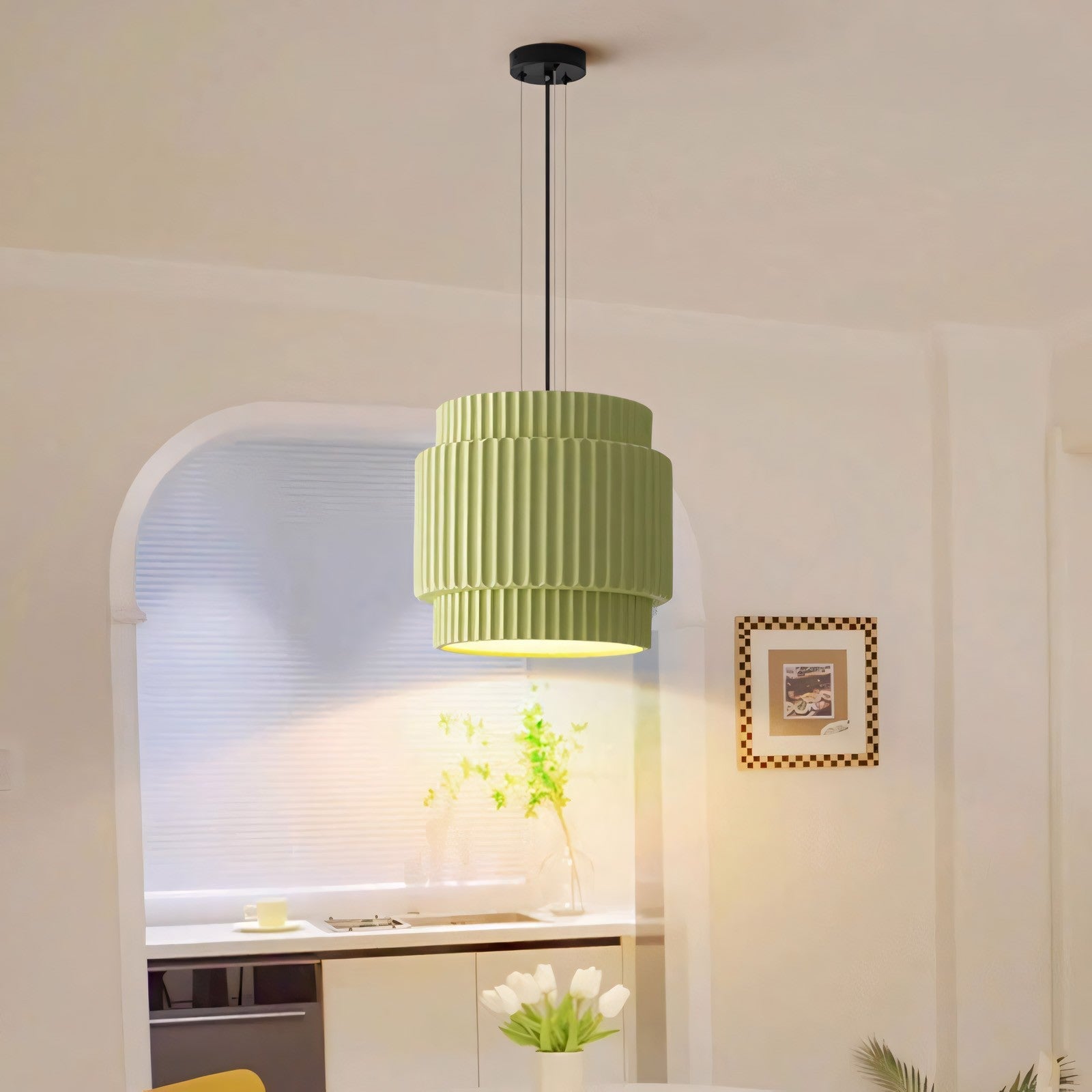 Brisby Striped Frosted Fluted Ceramic Pendant Light