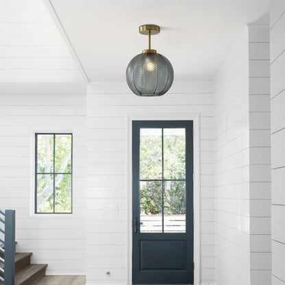 Syndrax Stripe Stained Glass Globe Ceiling Light