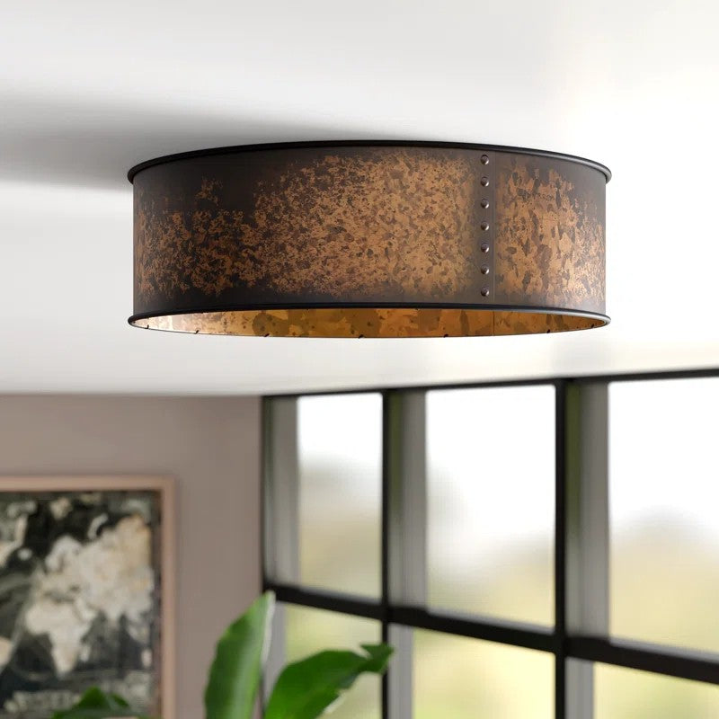 Blake Vintage Industrial Bronze Drum Flush Mount Ceiling