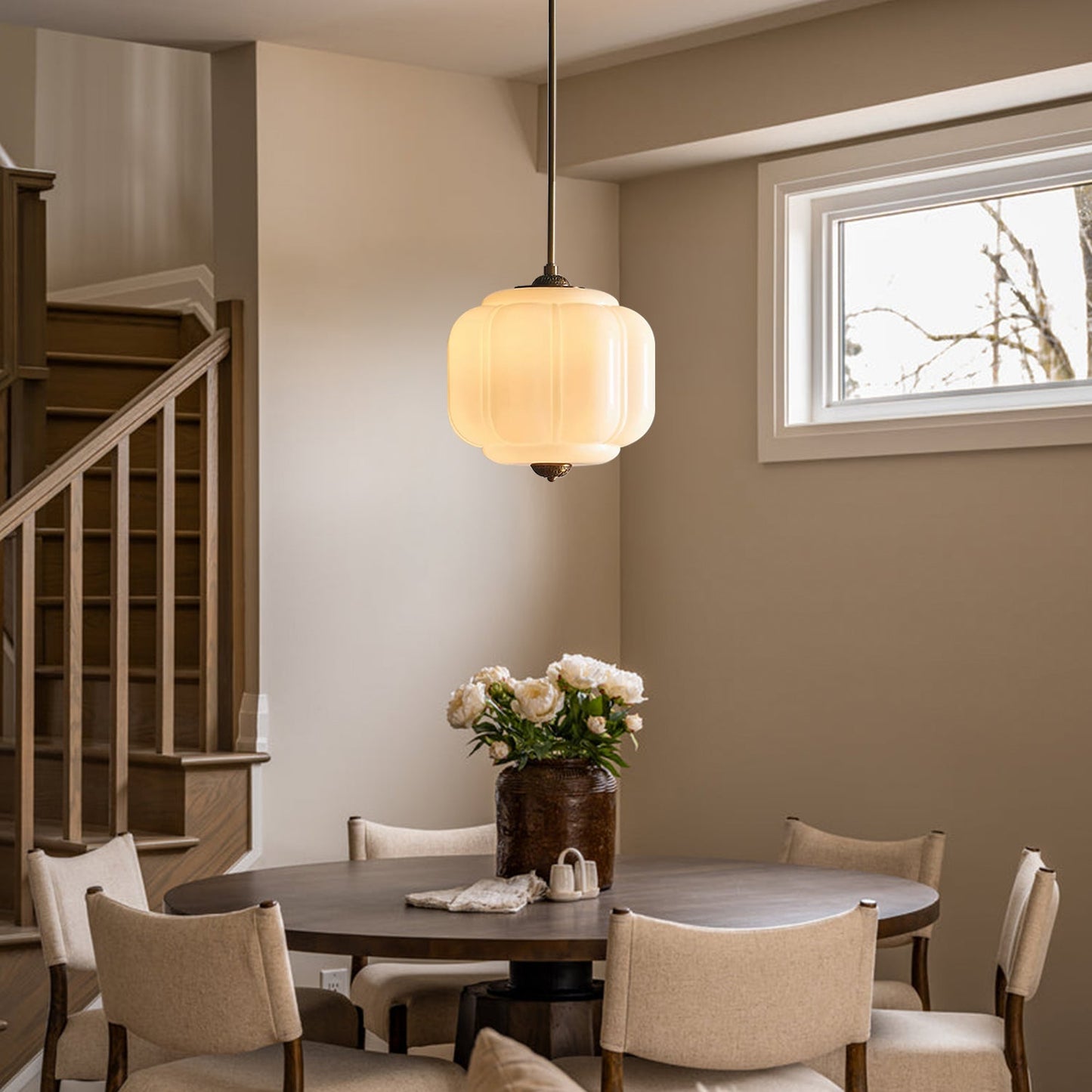 Myric Vintage Milk Glass Oiled Brass Eloise Pendant Light