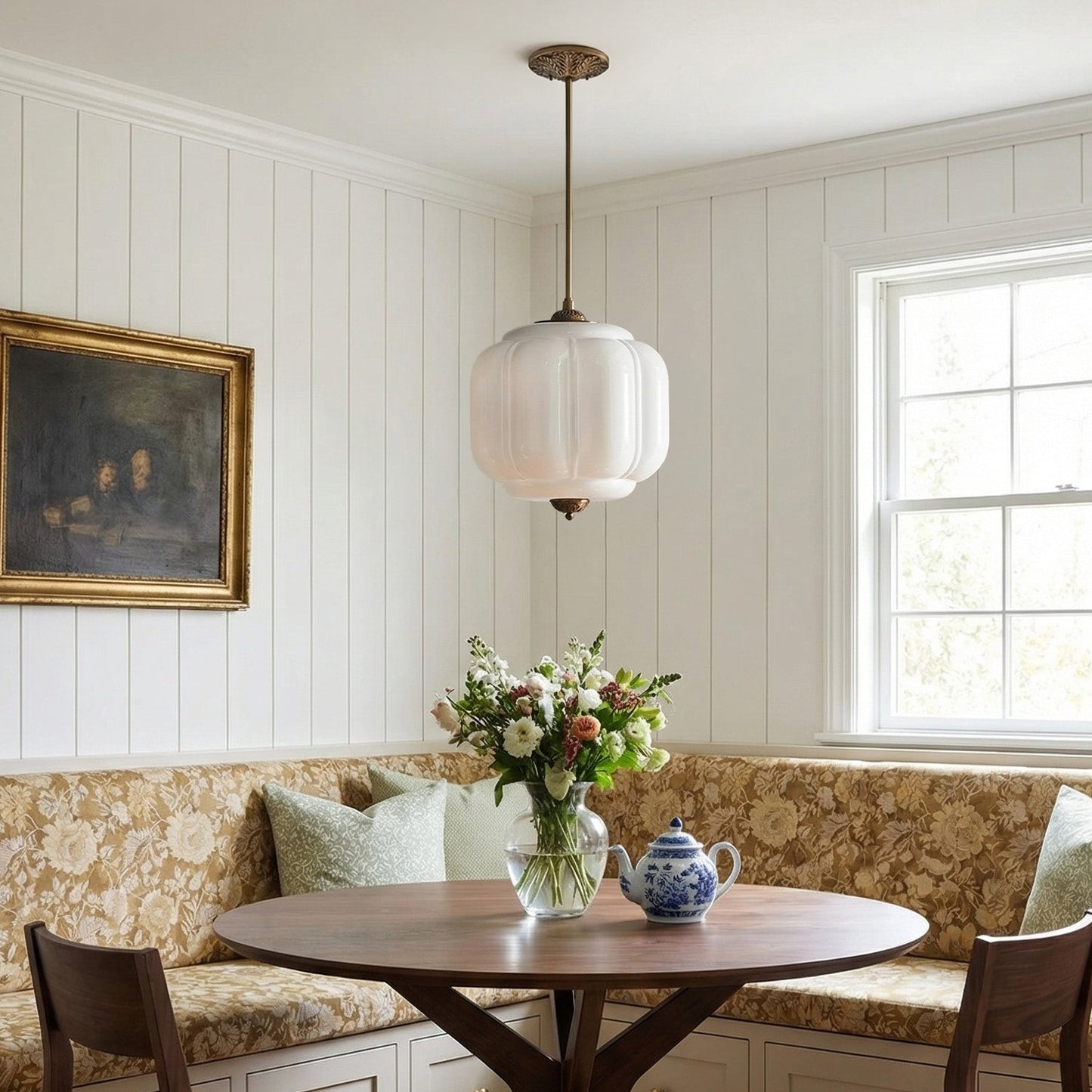 Myric Vintage Milk Glass Oiled Brass Eloise Pendant Light