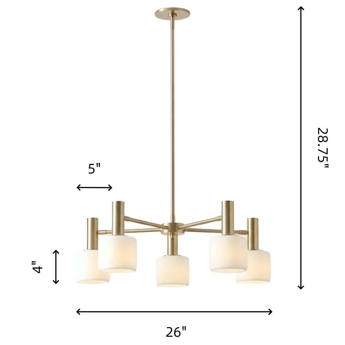 Aura Mid-Century Brass Porcelain Cylinder Chandelier