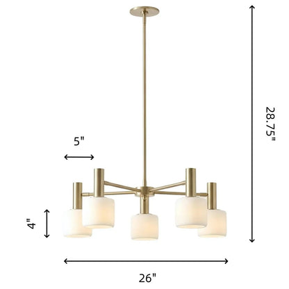 Aura Mid-Century Brass Porcelain Cylinder Chandelier