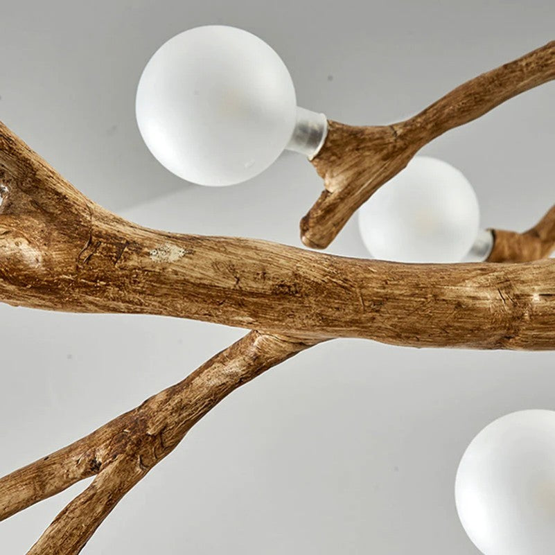 Damian Rustic Tree Branch Chandelier with Bubble Glass Lamp Shades
