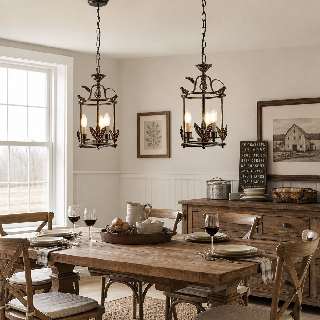 Bailee Vintage Decorative Leaf 3-Light Metal Lantern Pendant Light