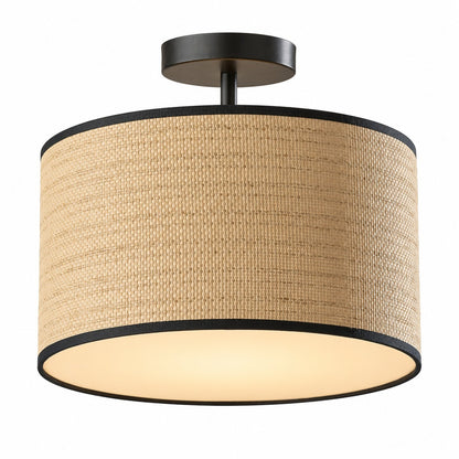 James Rustic Drum Woven Flush Mount Ceiling Light
