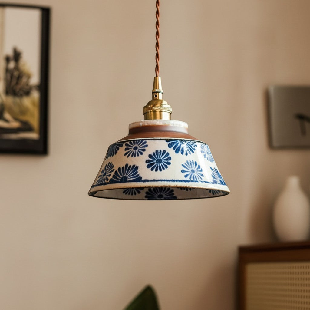 Hussein Vintage Hand-painted Ceramic Pendant Light
