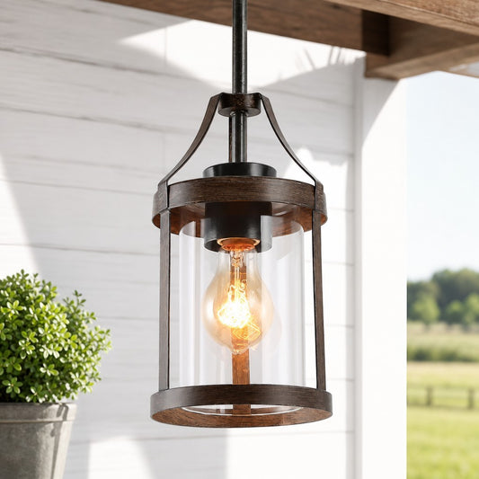 Brilliante Industrial Retro Rust Cylinder Seeded Glass Pendant Light