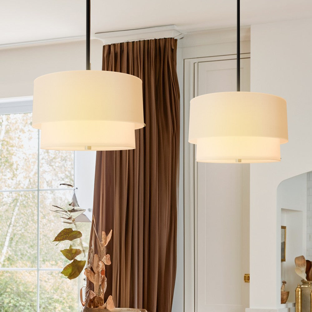 Javier Natural Linen Double Fabric Drum Pendant Light