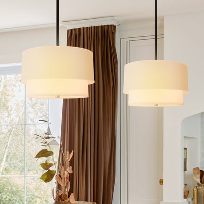 Javier Natural Linen Double Fabric Drum Pendant Light