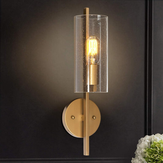 Aldorix Bronze Seedy Glass Cylinder Wall Sconce
