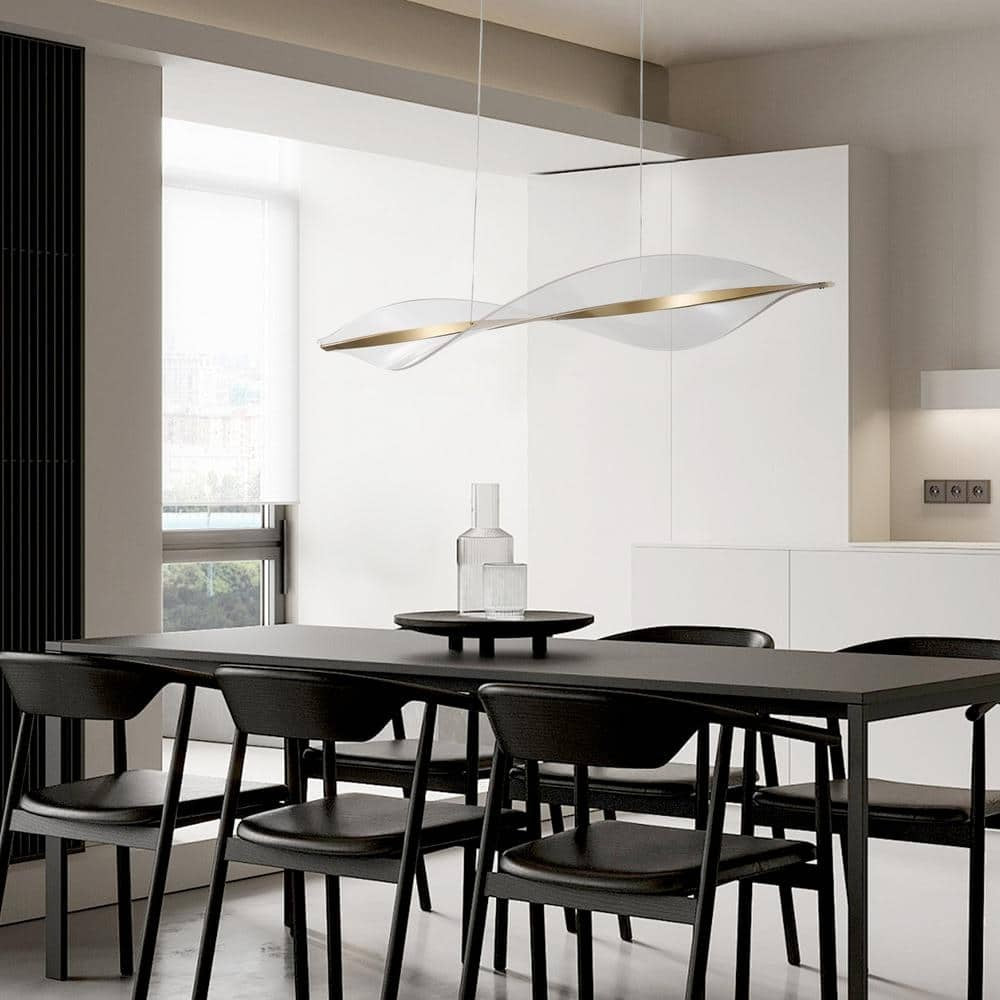 Delfino Nordic Gold Wave Led Acrylic Linear Chandelier