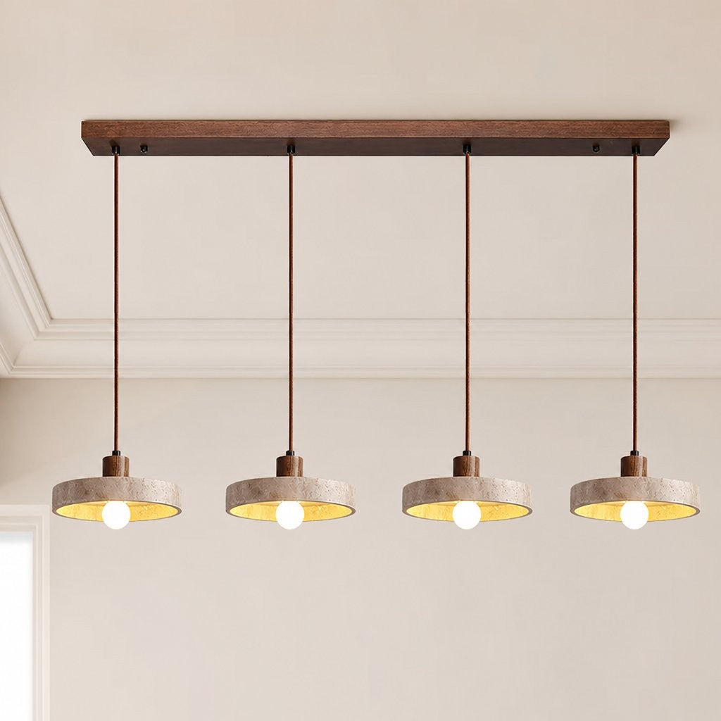Harlow Wabi-Sabi Travertine & Wood Circular Pendant Light