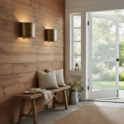Sharon Industrial Textured Curve Brass Wall Light