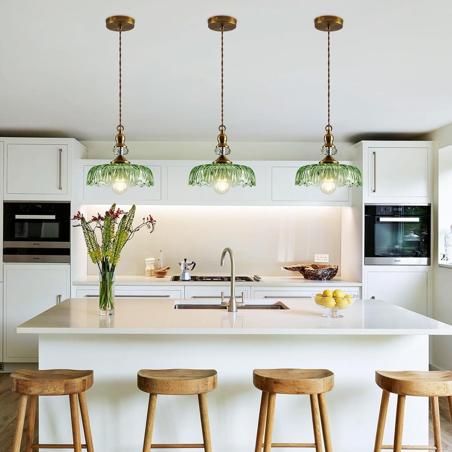 Jaime Antique Brass and Glass Flower Pendant Light