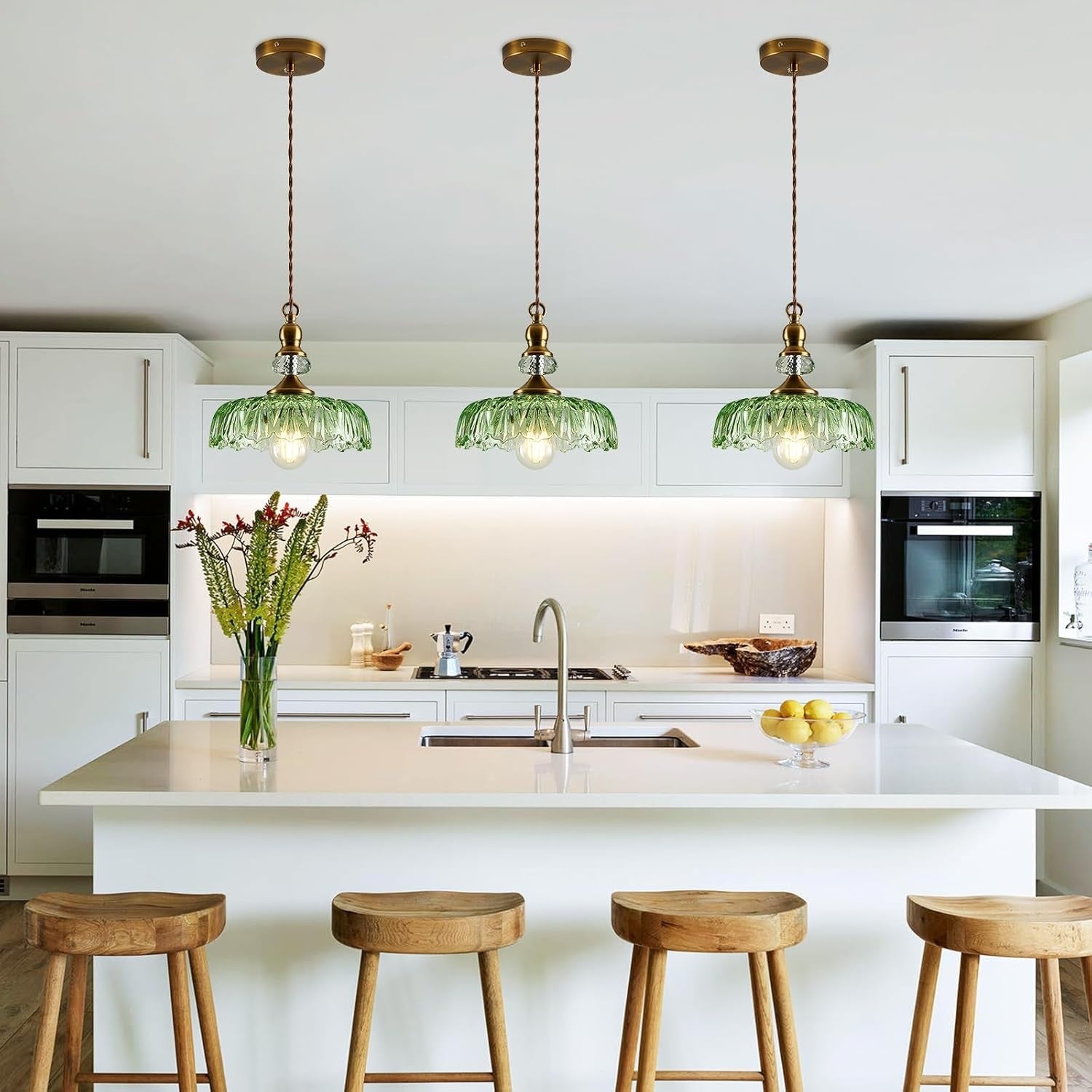 Jaime Antique Brass and Glass Flower Pendant Light