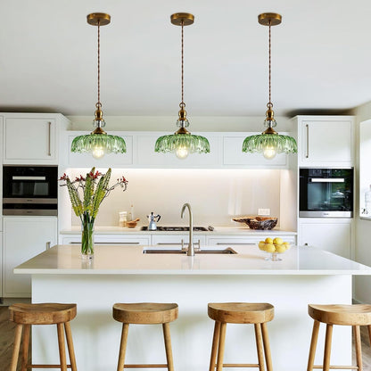 Jaime Antique Brass and Glass Flower Pendant Light