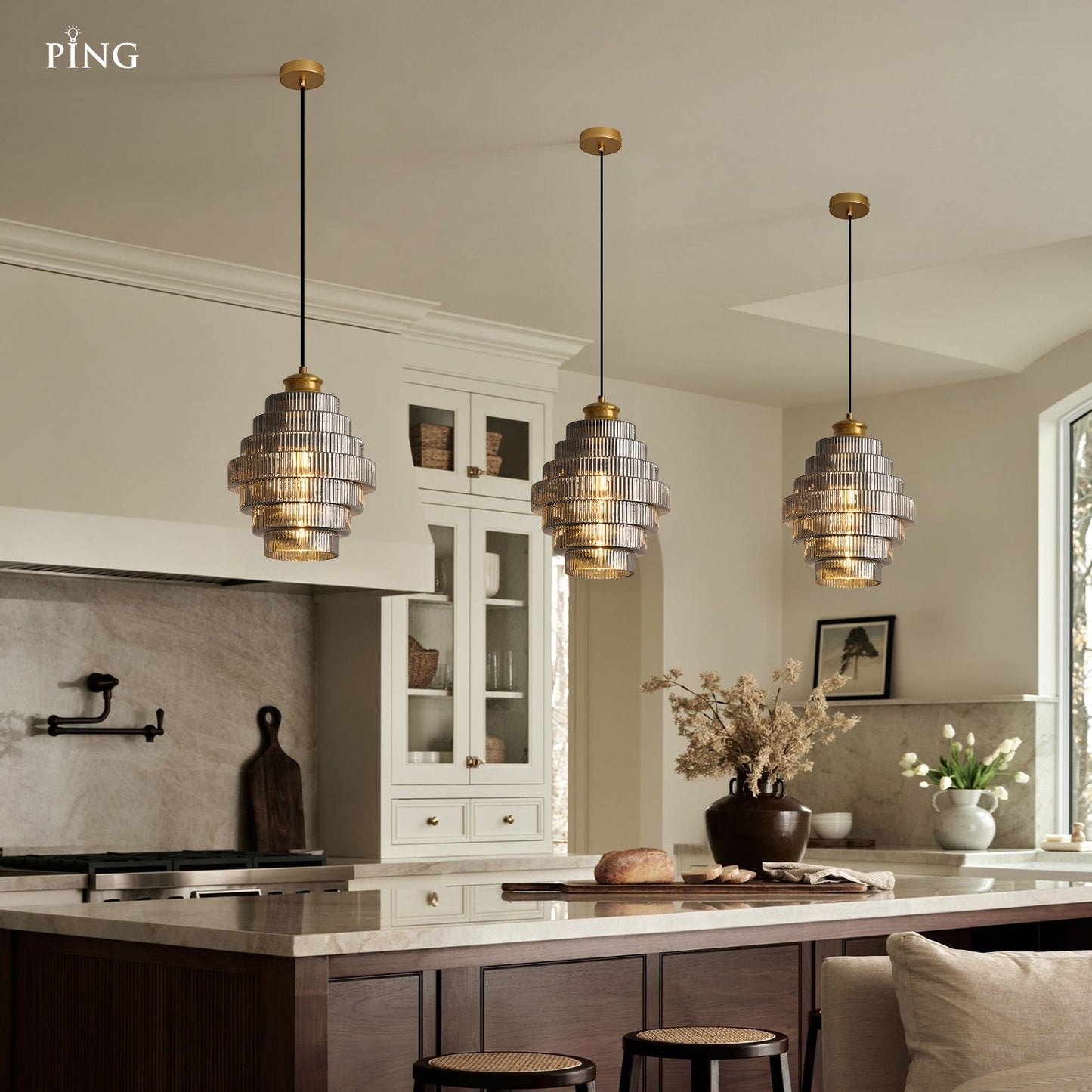 Kaelyn Bottle Shade Stained Striped Glass Pendant Light