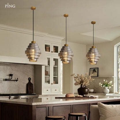 Kaelyn Bottle Shade Stained Striped Glass Pendant Light