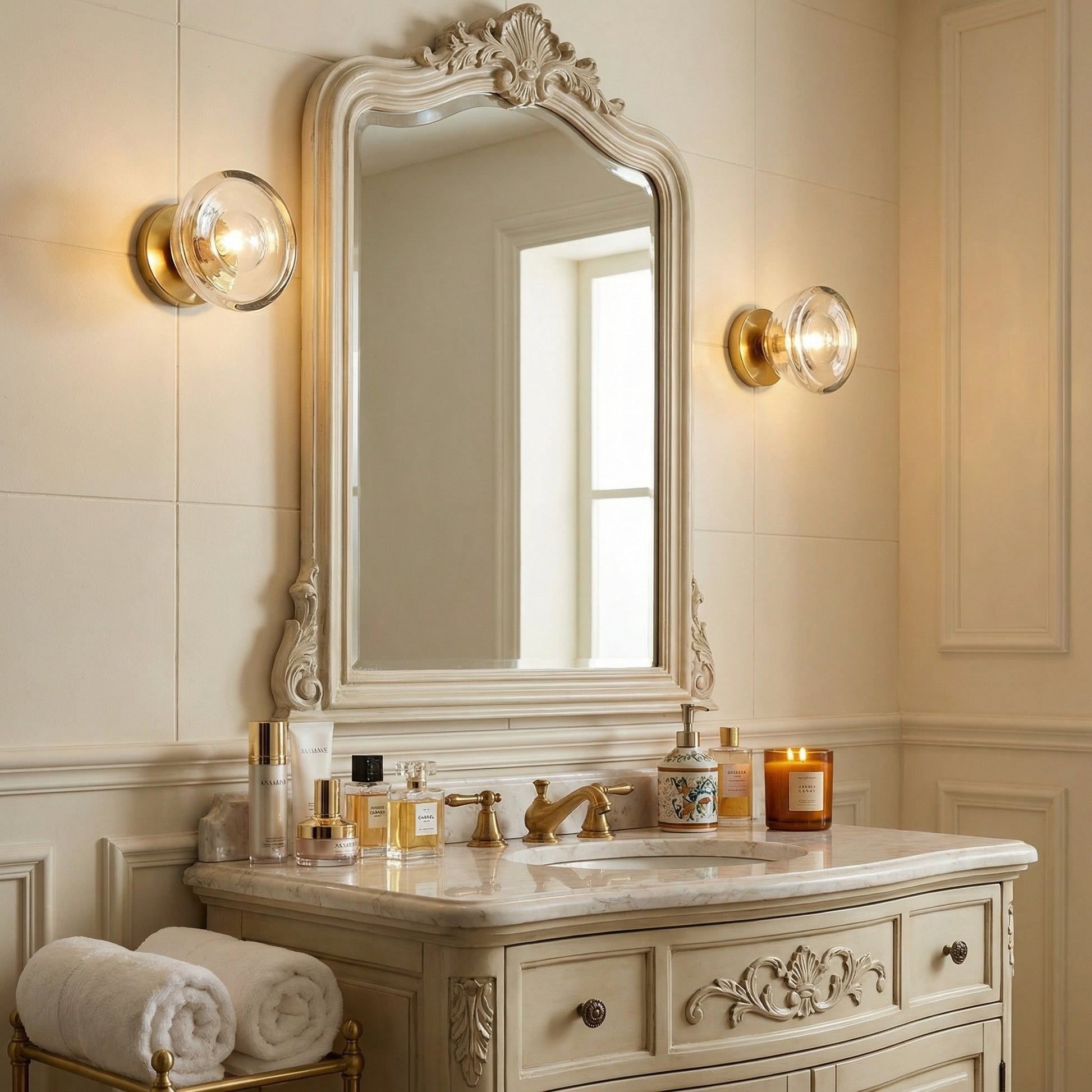 Brenna Modern Brass Cast Glass Dome Flush Mount & Wall Sconce