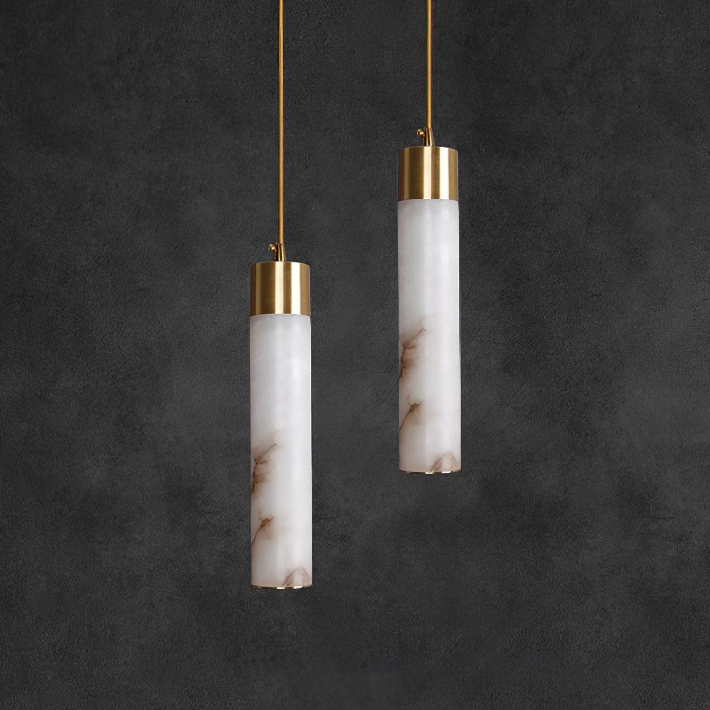 Odalys Luxurious Cylindrical Alabaster Brass Pendant Light