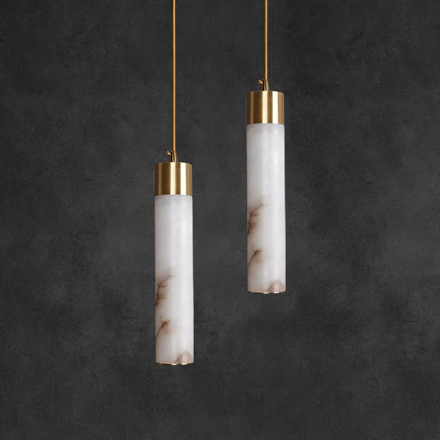 Odalys Luxurious Cylindrical Alabaster Brass Pendant Light