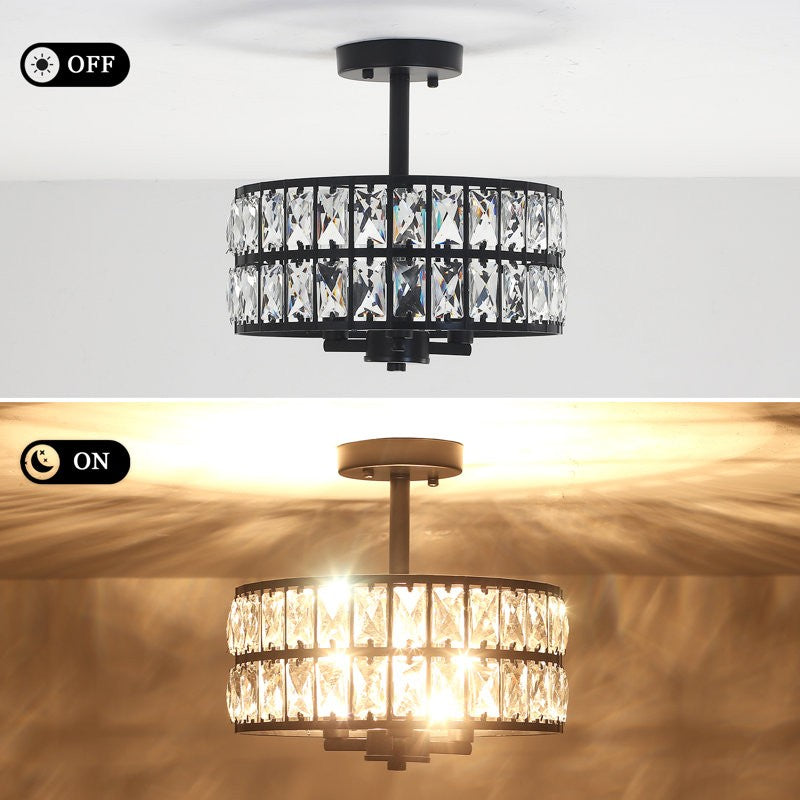 Parnika Luxury Carved Crystal Drum Semi Flush Chandelier