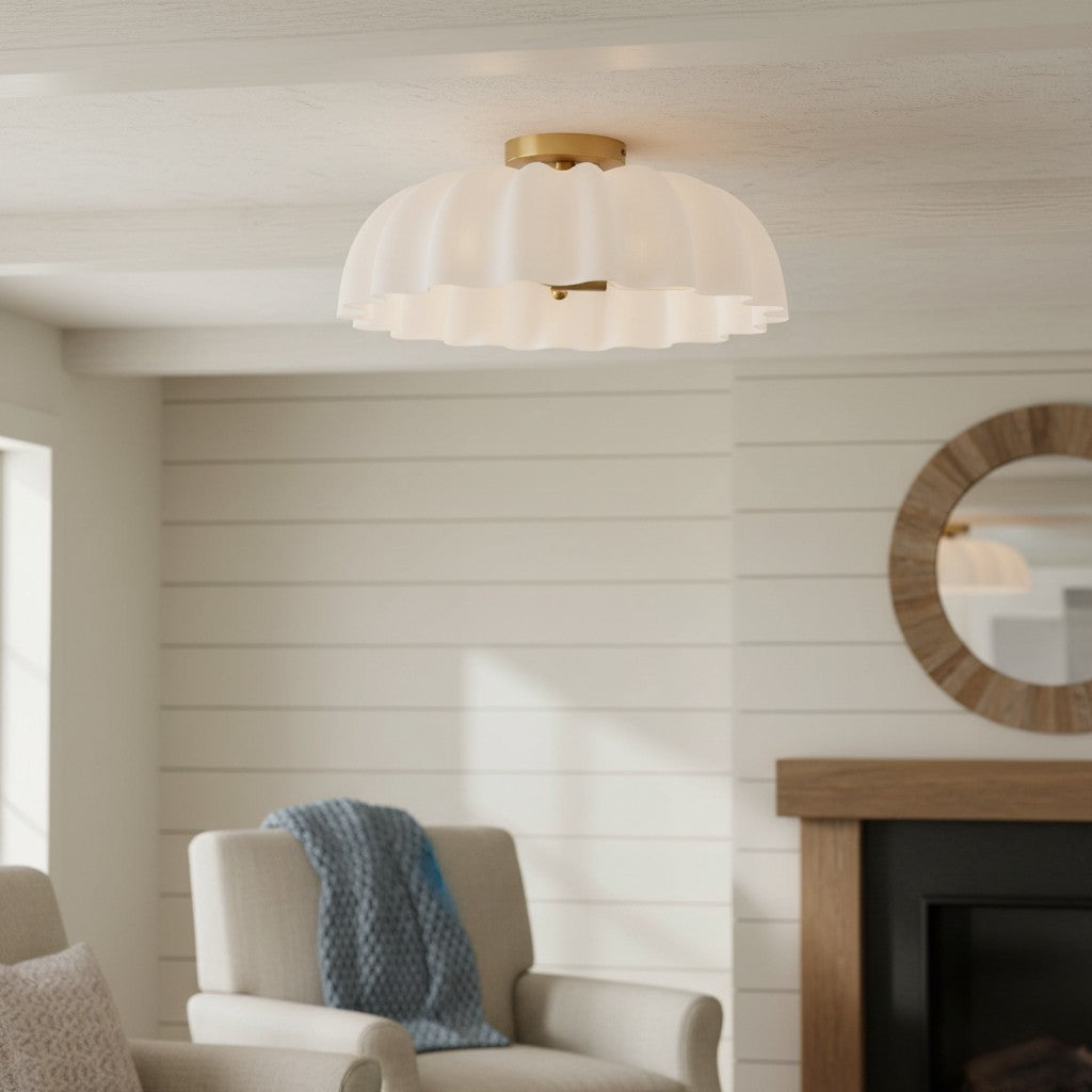 Solira Modern Pleated Milk Glass Ceiling Light